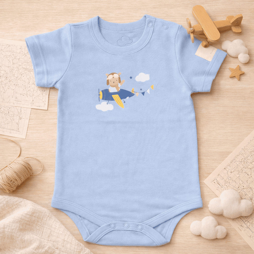Body Neonato Manica Corta Aviazione - 100% Cotone Design Italiano 0-24M