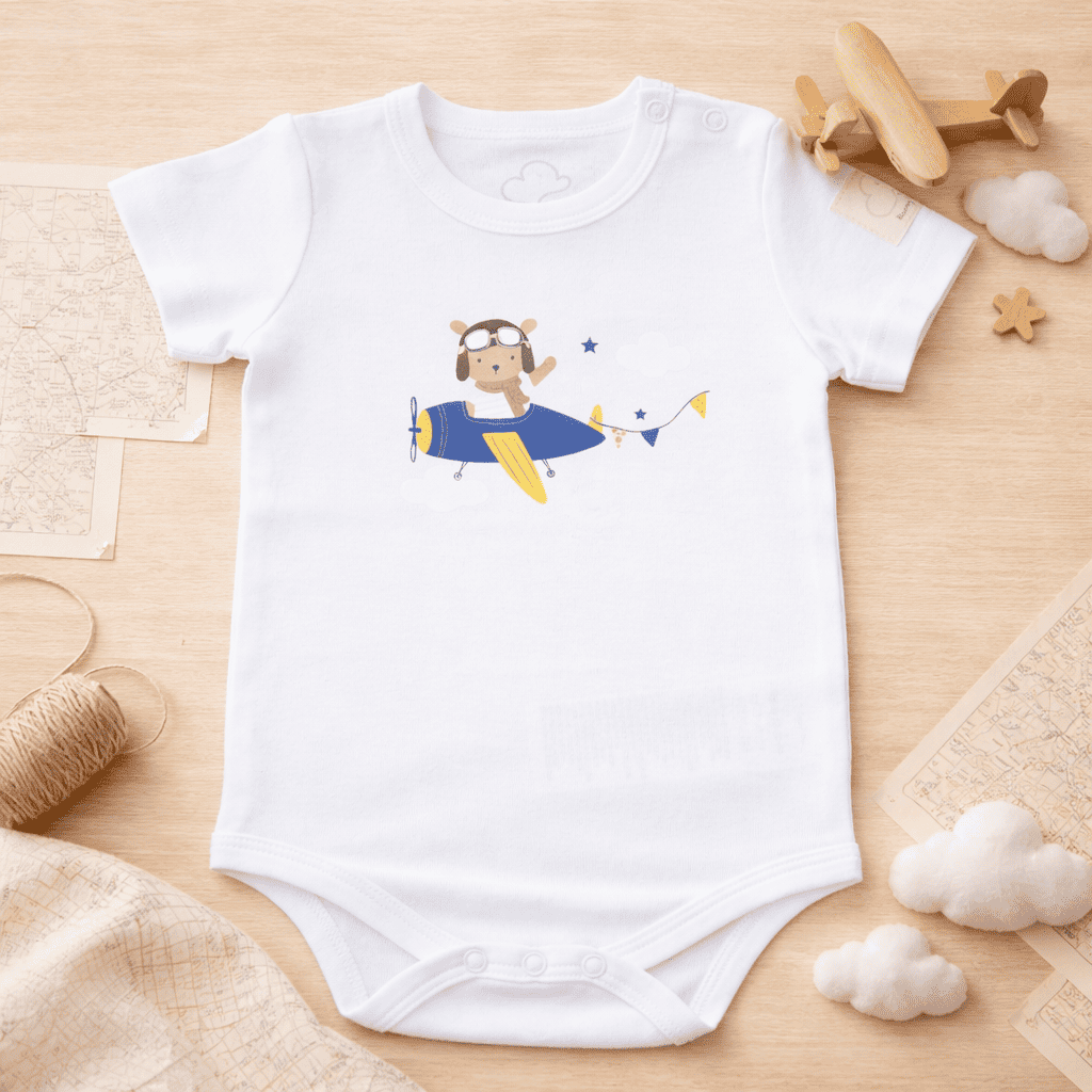 Body Neonato Manica Corta Aviazione - 100% Cotone Design Italiano 0-24M